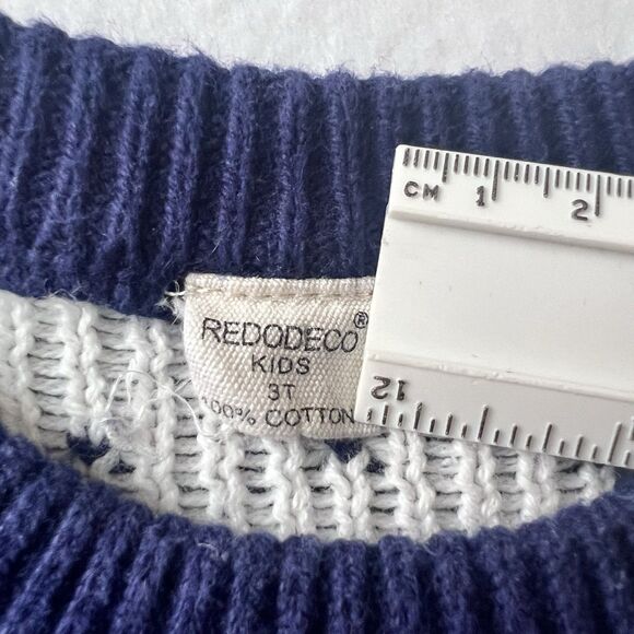 VTG Reindeer Fair-isle Holiday Navy Toddler 3T  Sweater Redodeco 100%Cotton - Picture 8 of 16
